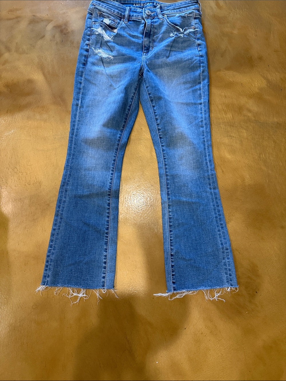 American Eagle Outfitters Blue Distressed Flare Jeans